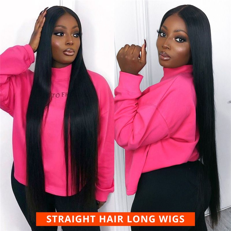 32 34 36 Inch Long Straight 13x4 Transparent Lace Full Frontal Wigs - 图片 8